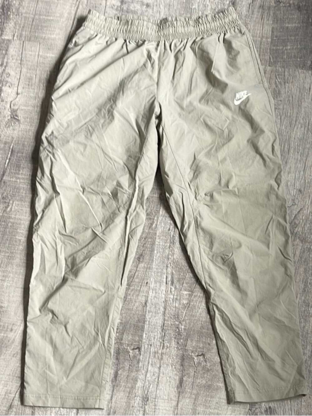 Nike Tan Windbreaker Track Pants with White Swoosh